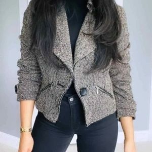 CAbi Tweed Moto Jacket Size 8 Wool Blend #638 Lined Zipper Pockets One Button